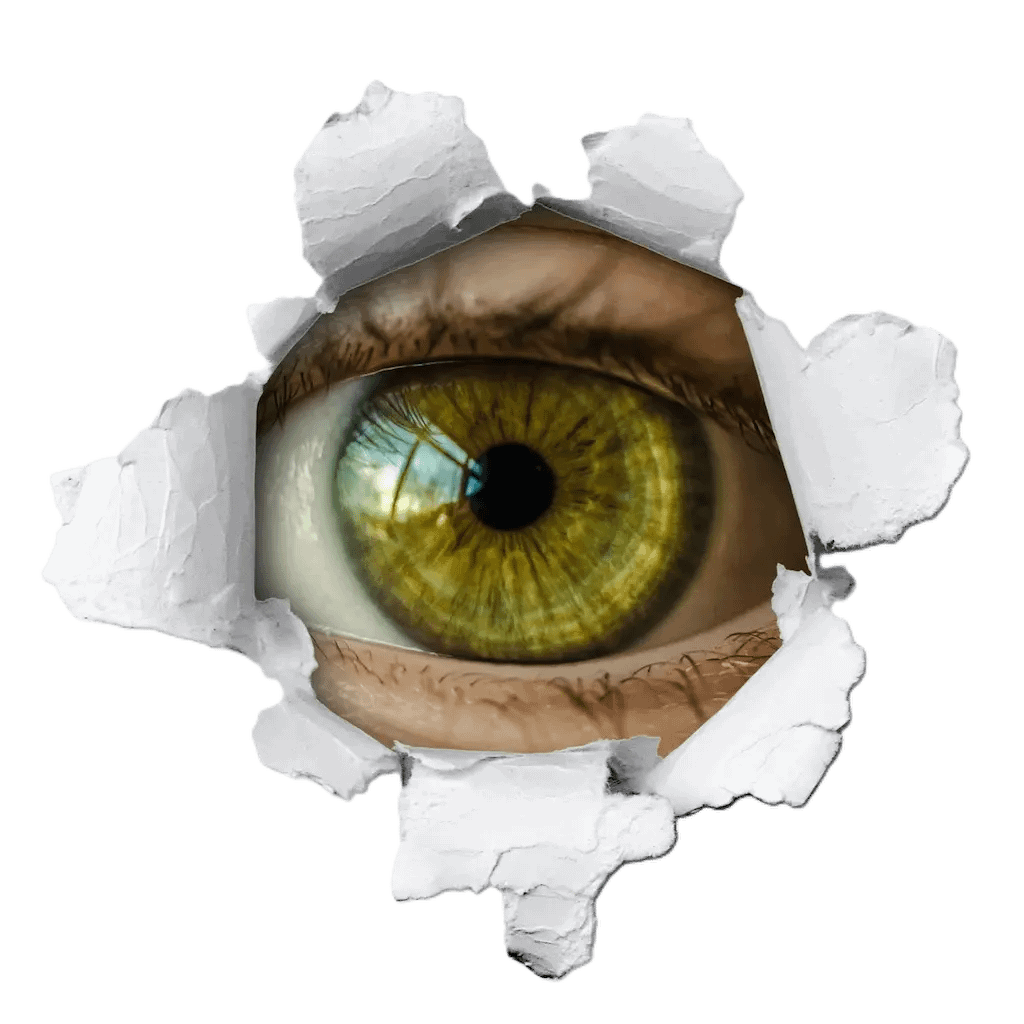 spy occhio che esce da foglio forato