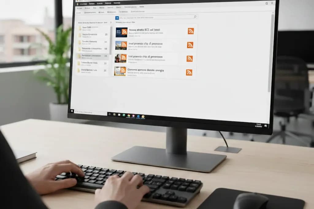 Guida configurazione feed RSS Outlook schermo computer aggiornamenti automatici