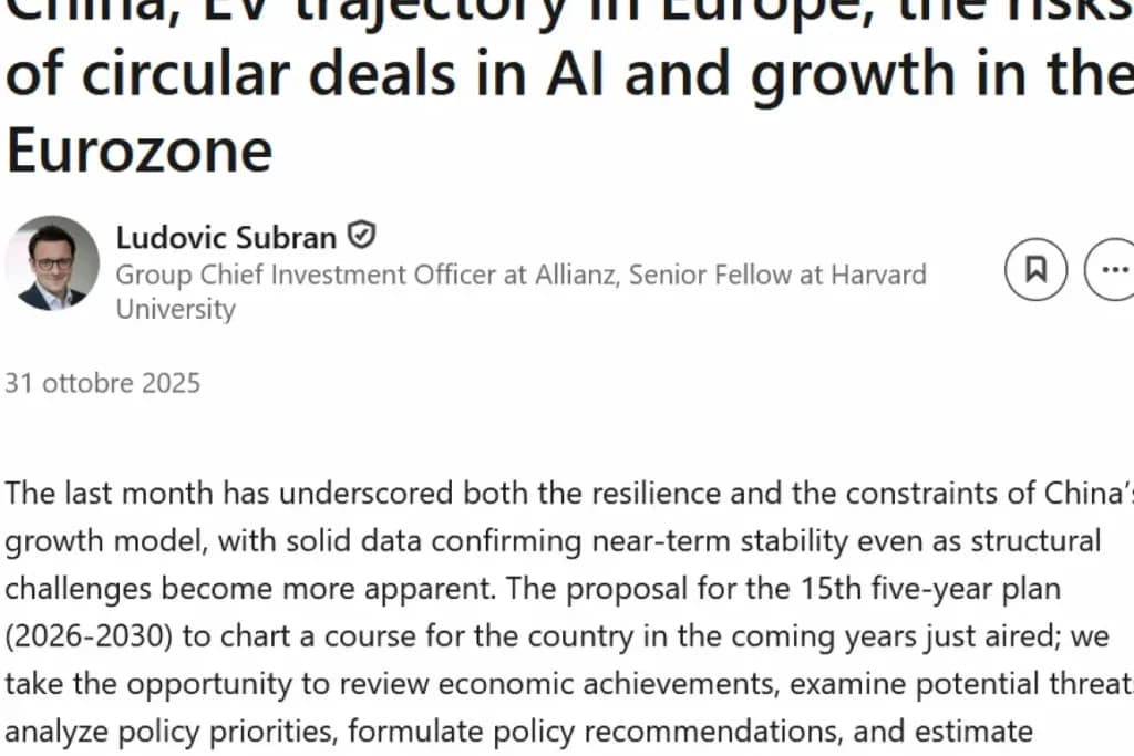 Prospettive piano quinquennale Cina: analisi di Ludovic Subran per Allianz