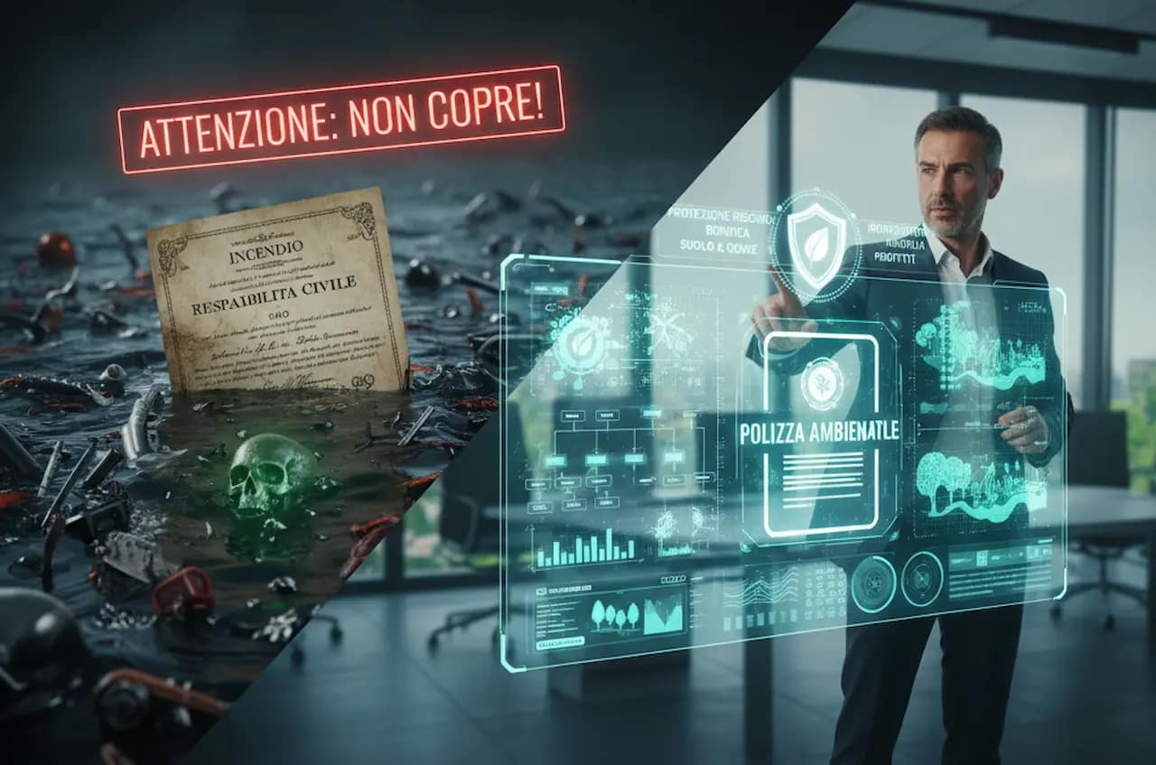 Broker professionista mostra la differenza tra polizze tradizionali e copertura ambientale specifica