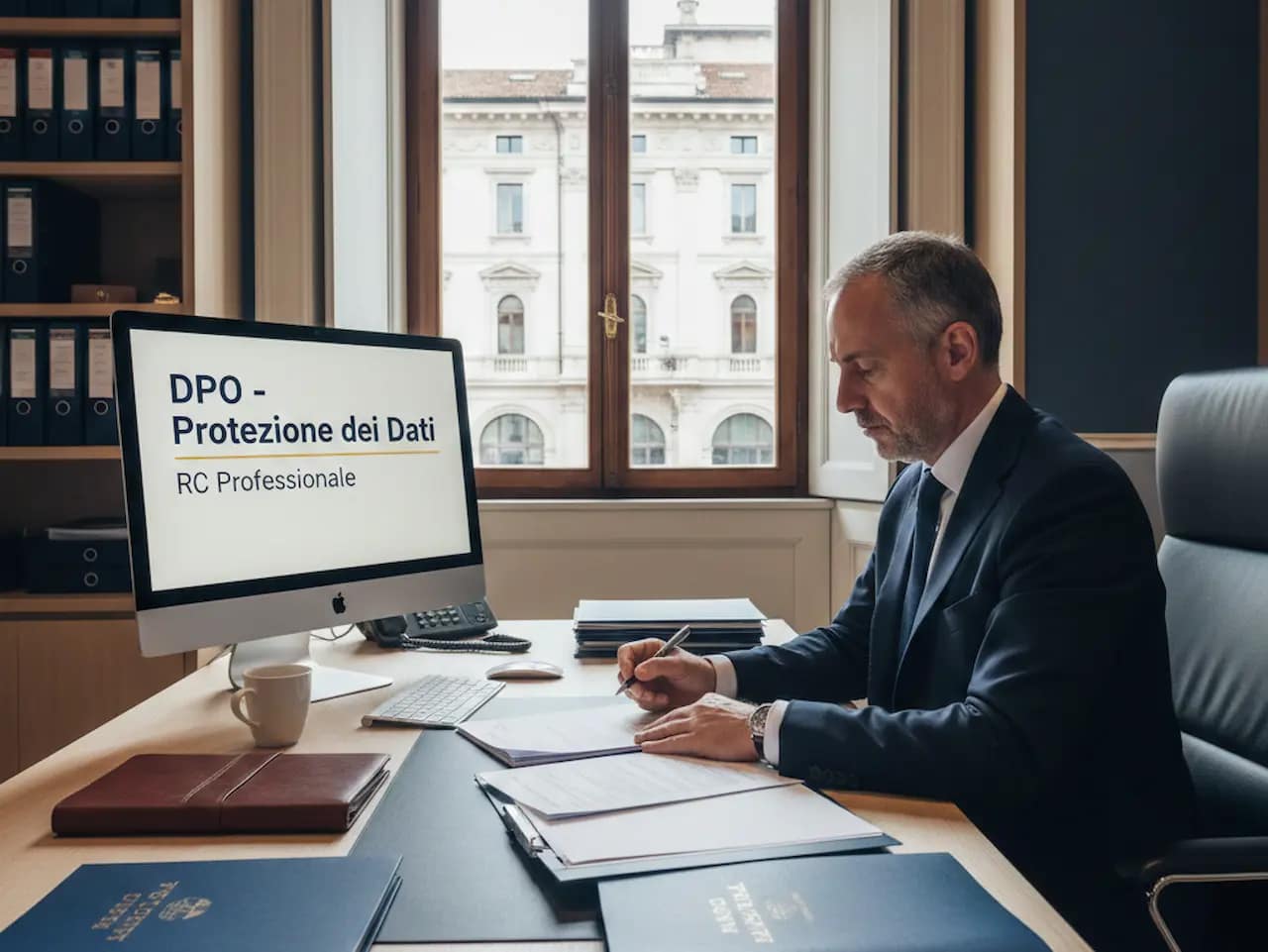 DPO che esamina coperture assicurative RC Professionale e Tutela Legale per protezione dati GDPR