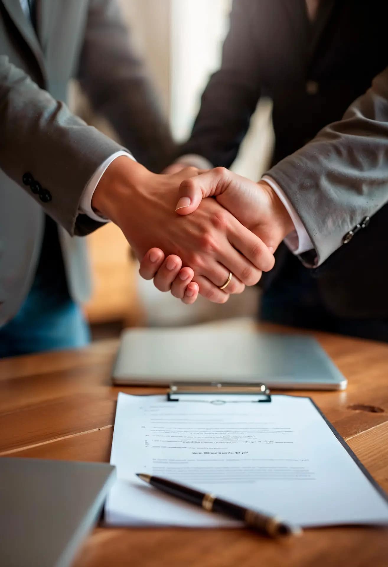 Fare credito fino a cinque anni: stretta di mano tra imprenditore e cliente per vendita con dilazione di pagamento a medio termine