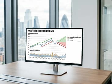 Protezione del credito: grafico di analisi del rischio finanziario su monitor in ufficio professionale